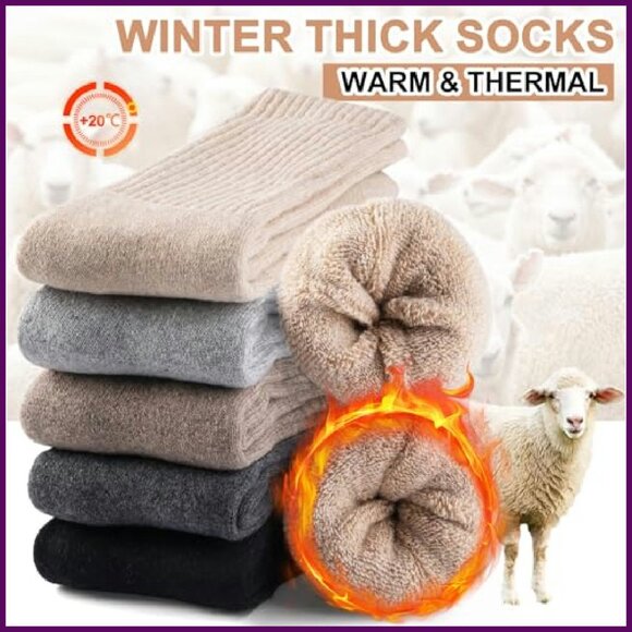 Merino Wool Hiking Socks Women's Thermal Crew 5 Pairs Warm Cushion - Picture 3 of 8